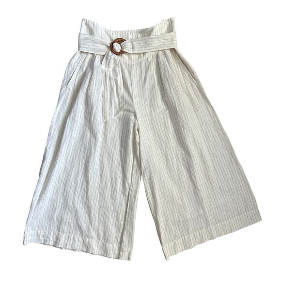 Anthropologie Pinstripe Palm Beach Belted Crop Pants Cream Size 10 - Picture 4 of 11